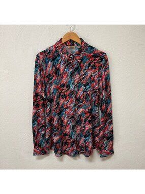 WRANGLER The Ultimate Riding Shirt Snap Cowgirl Shirt Red & Blue Abstract Sz XL